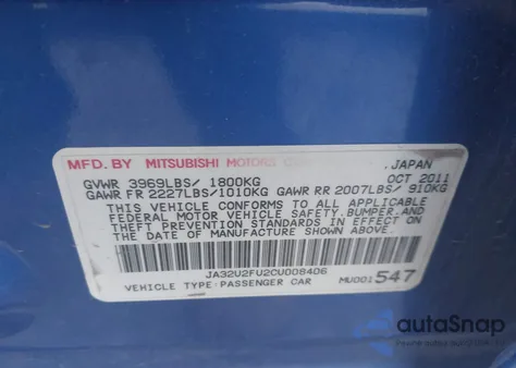 2012 Mitsubishi Lancer Es из США, поврежденный, VIN JA32U2FU2CU008406